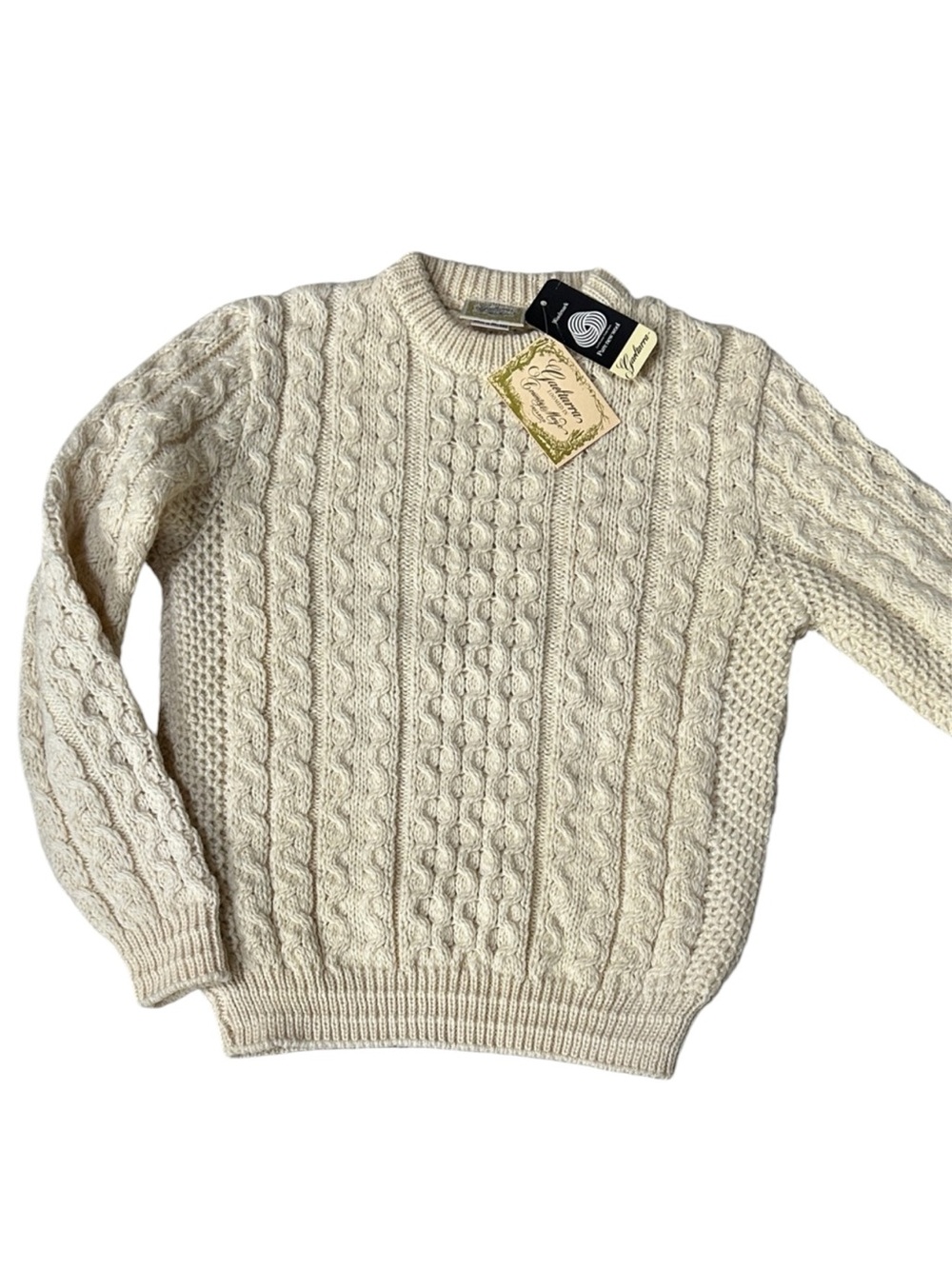 Gaeltarra Aran Sweater Pure Wool Made in Ireland Fisherman Knit, Size 38 Medium